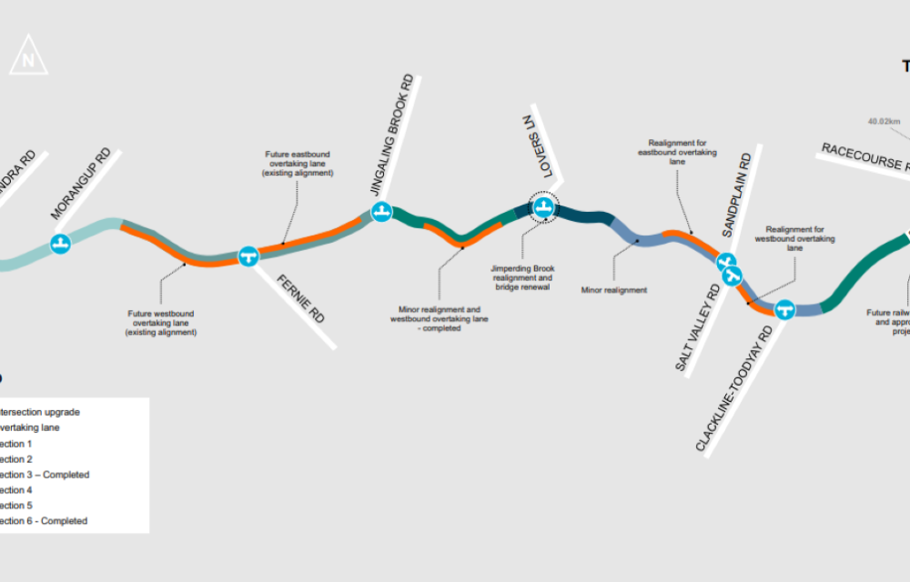 Toodyay Road upgrade route with bridge and realignment works