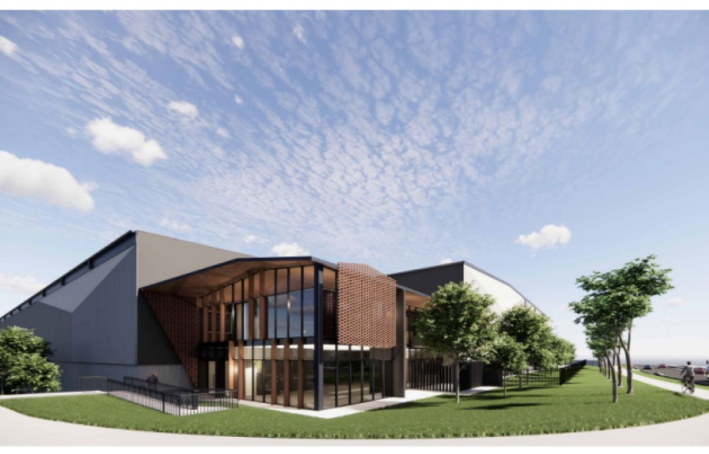 Planned industrial warehouse estate in Western Sydney with multiple warehouse buildings