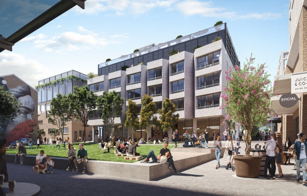 A large-scale mixed-use construction site in Western Sydney, featuring buildings and open public spaces