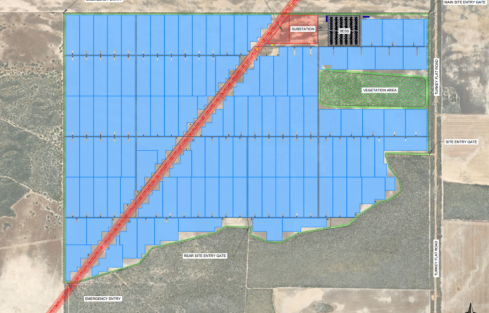 Conceptual layout of a large-scale solar and battery energy storage project in Western Australia's Mid West region.