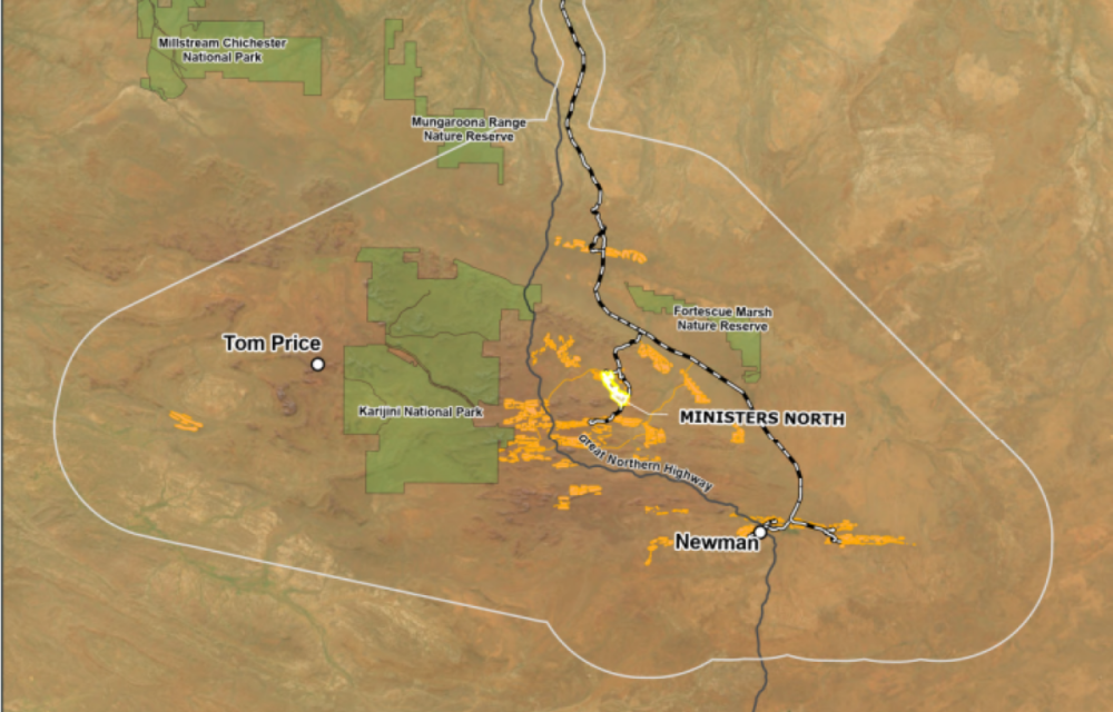 Proposed iron ore mining development in WA’s Pilbara region showing open pits, haul roads and processing infrastructure